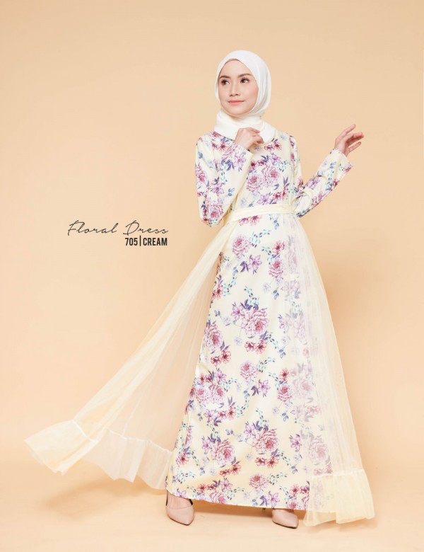 FLORAL PRINTED DRESS (CREAM) 705