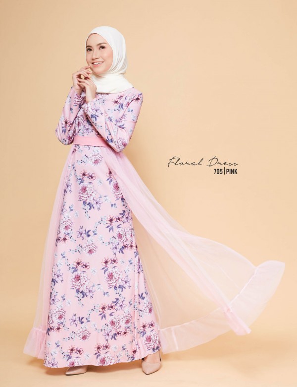 FLORAL PRINTED DRESS (PINK) 705