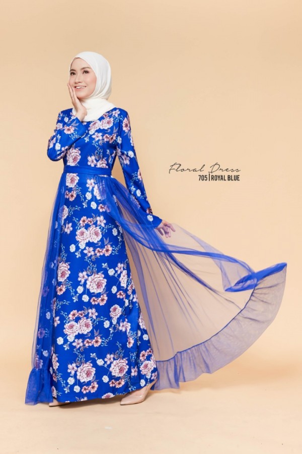 FLORAL PRINTED DRESS (BLUE) 705