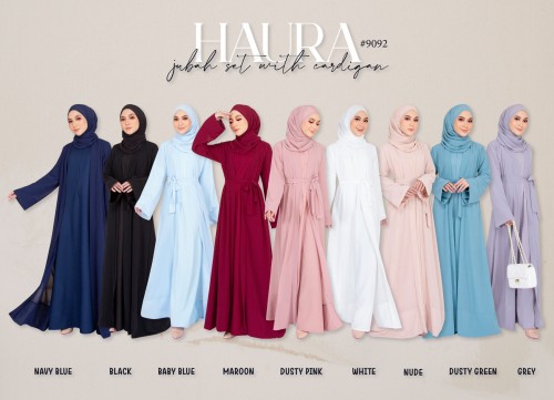 HAURA JUBAH AND CARDIGAN SET (WHITE) 9092 (NOT INCLUDE SHAWL)
