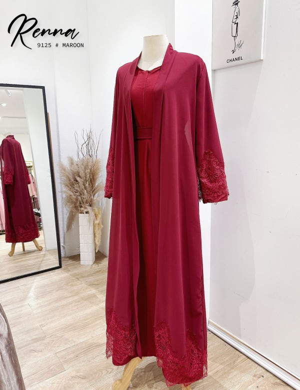 RENNA JUBAH WITH CARDIGAN (MAROON) 9125