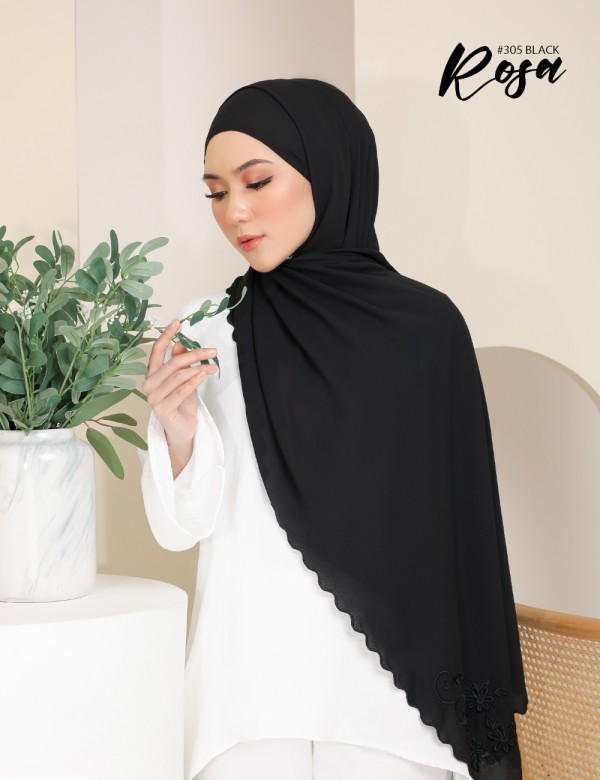 ROSA EMBROIDERY SHAWL (BLACK) 305