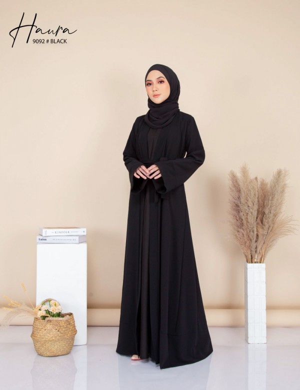 HAURA JUBAH AND CARDIGAN SET (BLACK) 9092 (FREE SHAWL)