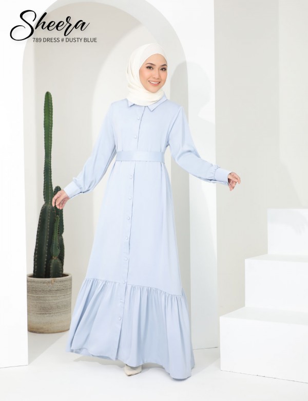 SHEERA 3 WAY DRESS WITH BELT (DUSTY BLUE) 789 / P789