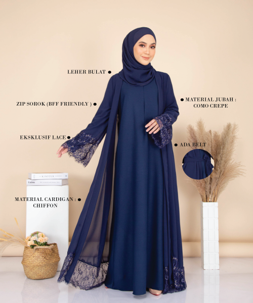 JUBAH WITH CARDIGAN SET (BLACK) 9084