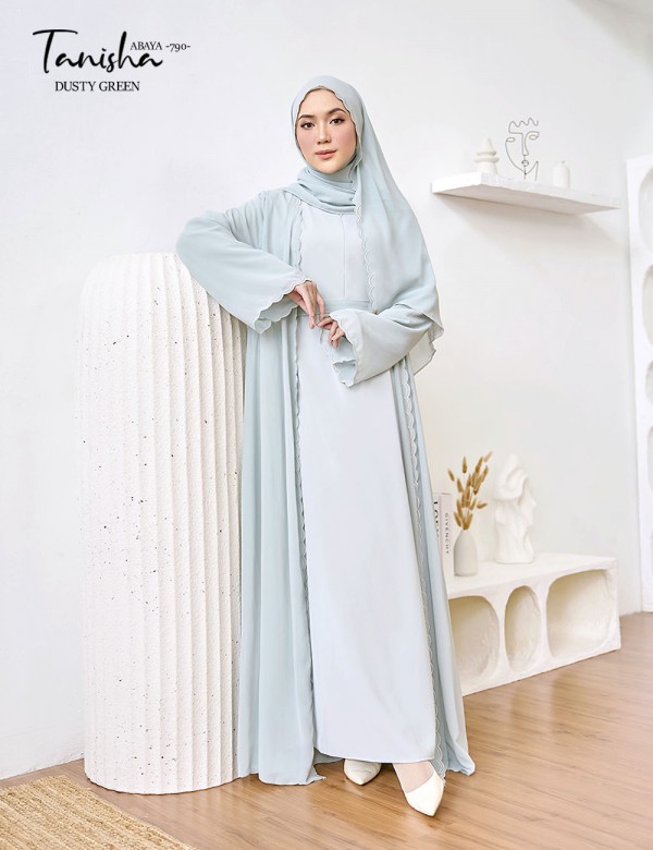 TANISHA ABAYA (DUSTY GREEN) 790 / P790 / SP790 (FREE SHAWL *till stock last)