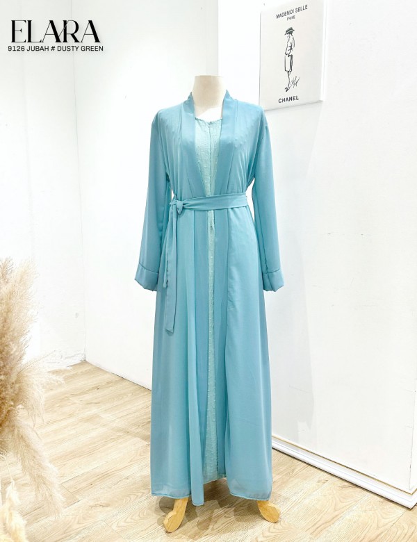 ELARA JUBAH WITH CARDIGAN (DUSTY GREEN) 9126