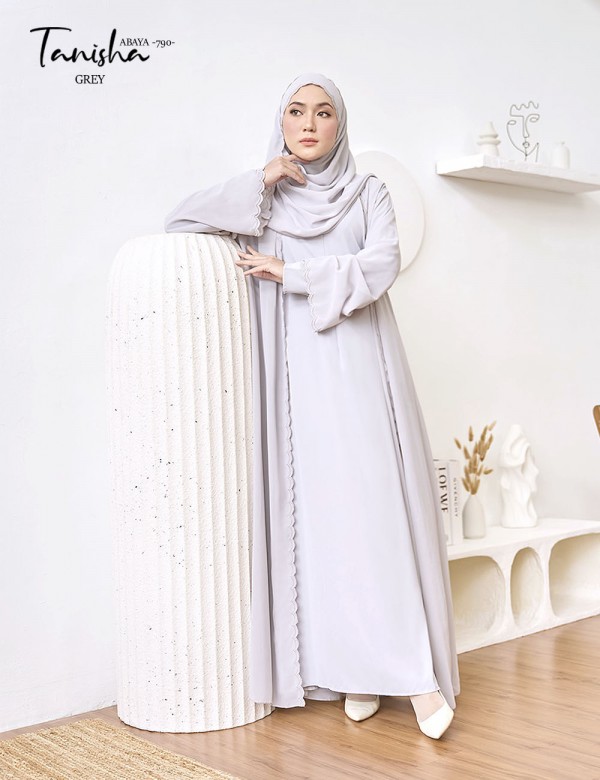 TANISHA ABAYA (GREY) 790 / P790 / SP790 (FREE SHAWL *till stock last)