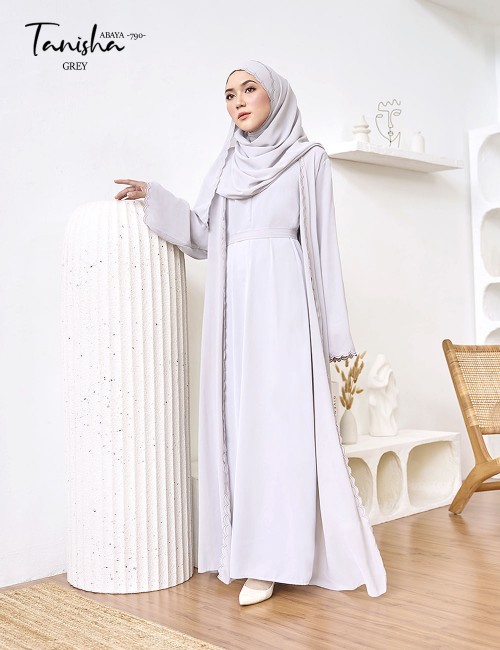 TANISHA ABAYA (GREY) 790 / P790 / SP790 (FREE SHAWL *till stock last)