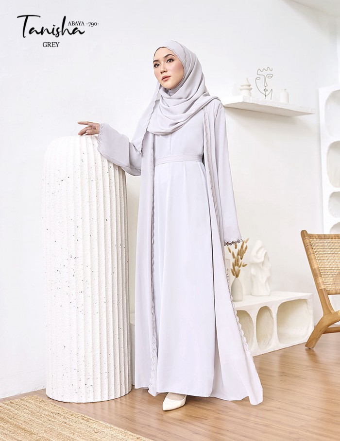 TANISHA ABAYA (GREY) 790 / P790 / SP790 (FREE SHAWL *till stock last)