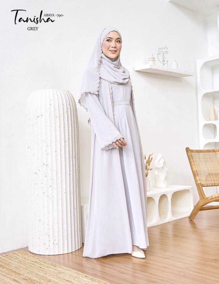 TANISHA ABAYA (GREY) 790 / P790 / SP790 (FREE SHAWL *till stock last)