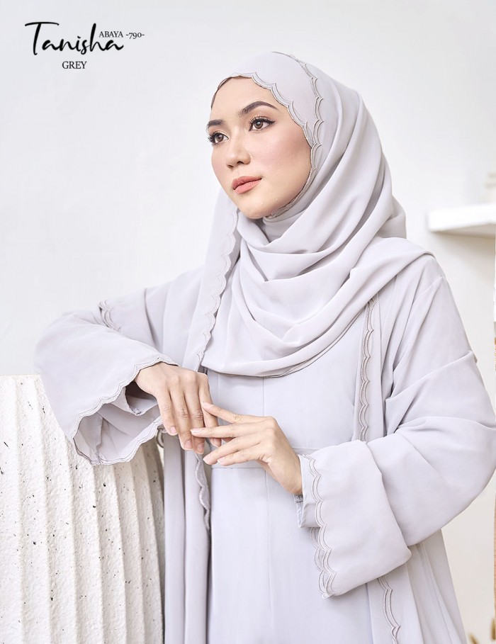 TANISHA ABAYA (GREY) 790 / P790 / SP790 (FREE SHAWL *till stock last)