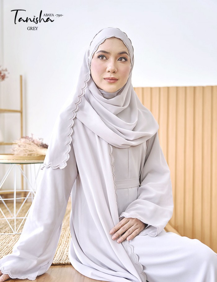 TANISHA ABAYA (GREY) 790 / P790 / SP790 (FREE SHAWL *till stock last)