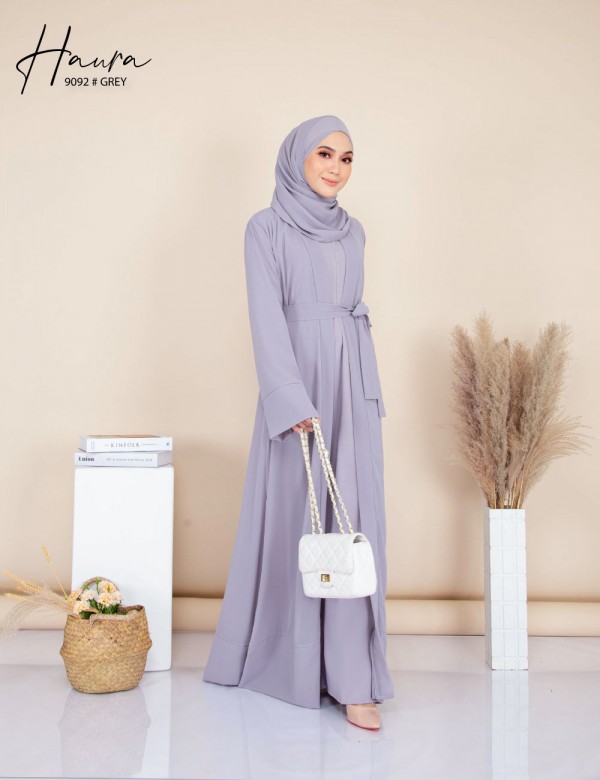 HAURA JUBAH AND CARDIGAN SET (GREY) 9092 (FREE SHAWL)