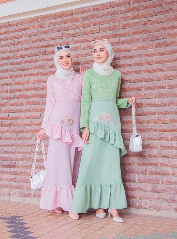 DRESS WITH LACE & 3D FLOWER (VIOLET) 707