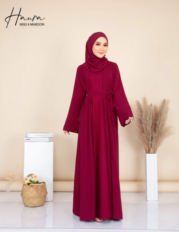 HAURA JUBAH AND CARDIGAN SET (MAROON) 9092 (FREE SHAWL)
