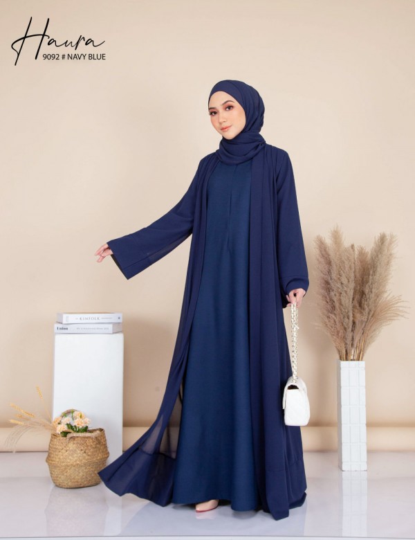 HAURA JUBAH AND CARDIGAN SET (NAVY BLUE) 9092 (FREE SHAWL)