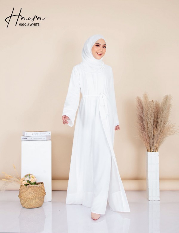 HAURA JUBAH AND CARDIGAN SET (WHITE) 9092 (FREE SHAWL)