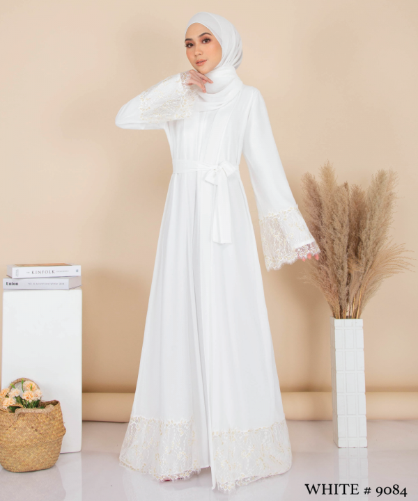 JUBAH WITH CARDIGAN SET (WHITE) 9084