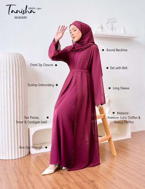 TANISHA ABAYA (GREY) 790 / P790 / SP790 (FREE SHAWL *till stock last)