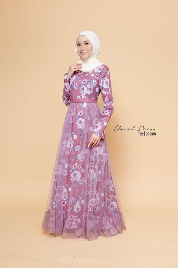 FLORAL PRINTED DRESS (ORCHID) 705