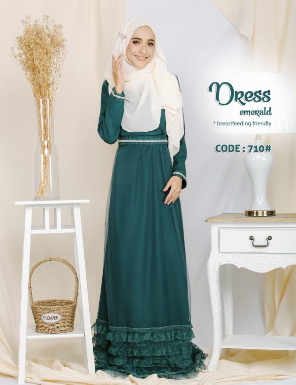 LAILY DRESS WITH TULLE MESH (EMERALD) 710