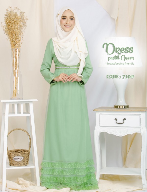 LAILY DRESS WITH TULLE MESH (PASTEL GREEN) 710