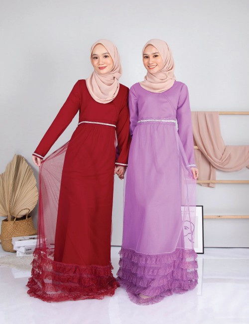 LAILY DRESS WITH TULLE MESH (MAROON) 710