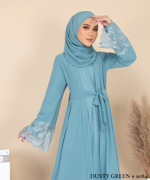 JUBAH WITH CARDIGAN SET (DUSTY GREEN) 9084