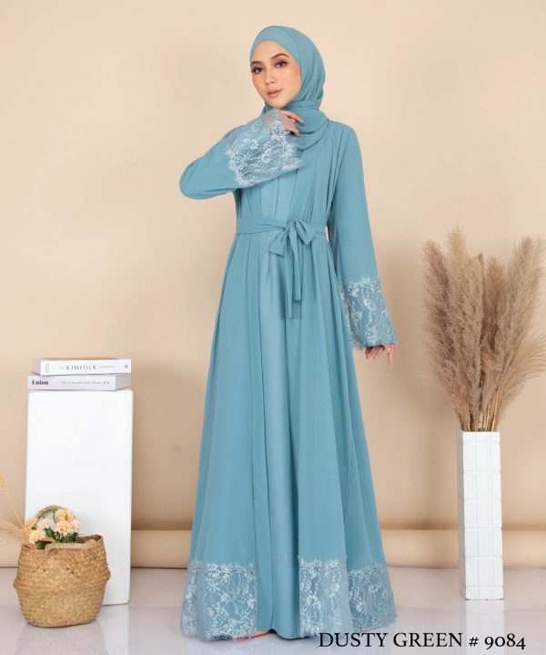 JUBAH WITH CARDIGAN SET (DUSTY GREEN) 9084
