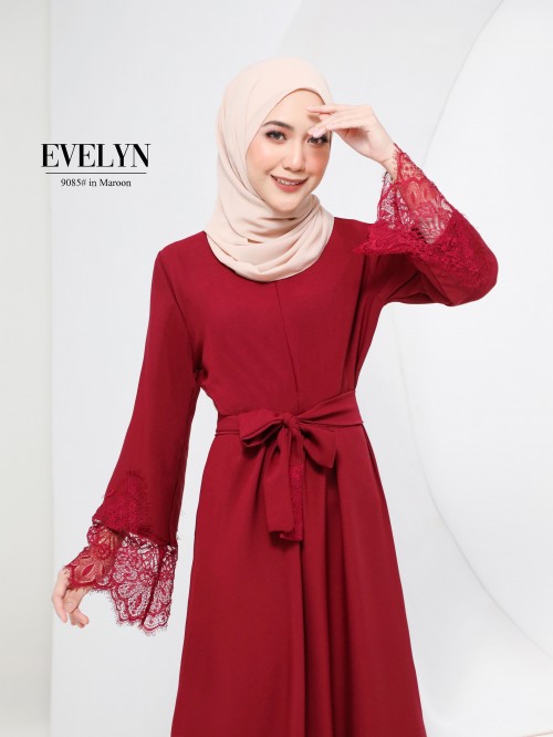 EVELYN LACE DRESS (MAROON) 9085