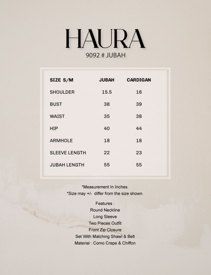 HAURA JUBAH AND CARDIGAN SET (BLACK) 9092 (NOT INCLUDE SHAWL)