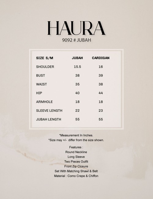 HAURA JUBAH AND CARDIGAN SET (MAROON) 9092 (NOT INCLUDE SHAWL)