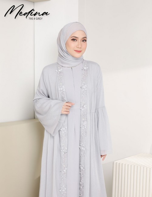 MEDINA INNER PLAIN COMO CREPE JUBAH SAHAJA (GREY)  J795 (INNER MEASUREMENT)