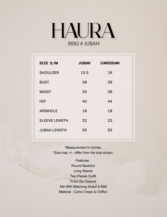 HAURA JUBAH AND CARDIGAN SET (DUSTY GREEN) 9092 (NOT INCLUDE SHAWL)