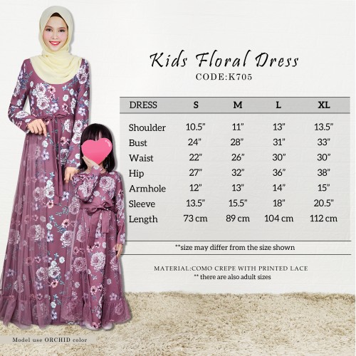 K705#KIDS FLORAL PRINTED DRESS with Tulle Mesh