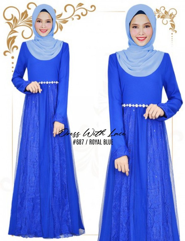 DRESS WITH LACE (ROYAL BLUE) 687