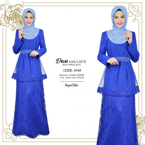 DRESS WITH LACE (ROYAL BLUE) SP694