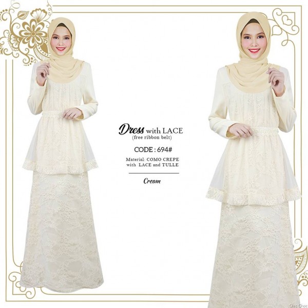 DRESS WITH LACE (CREAM) SP694
