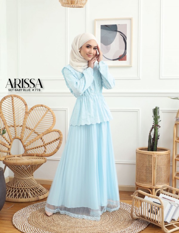 ARISSA BLOUSE WITH SKIRT SET (BABY BLUE) 778#