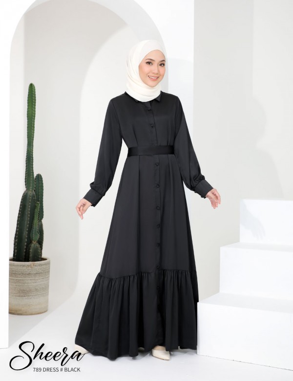 SHEERA DRESS WITH BELT (BLACK) 789 / P789