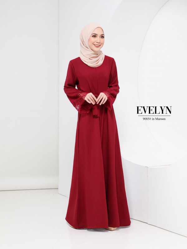 EVELYN LACE DRESS (MAROON) 9085
