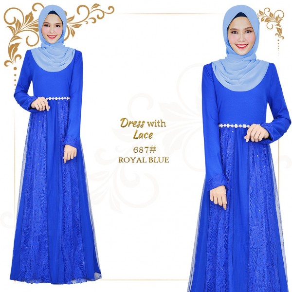 DRESS WITH LACE (ROYAL BLUE)-687#