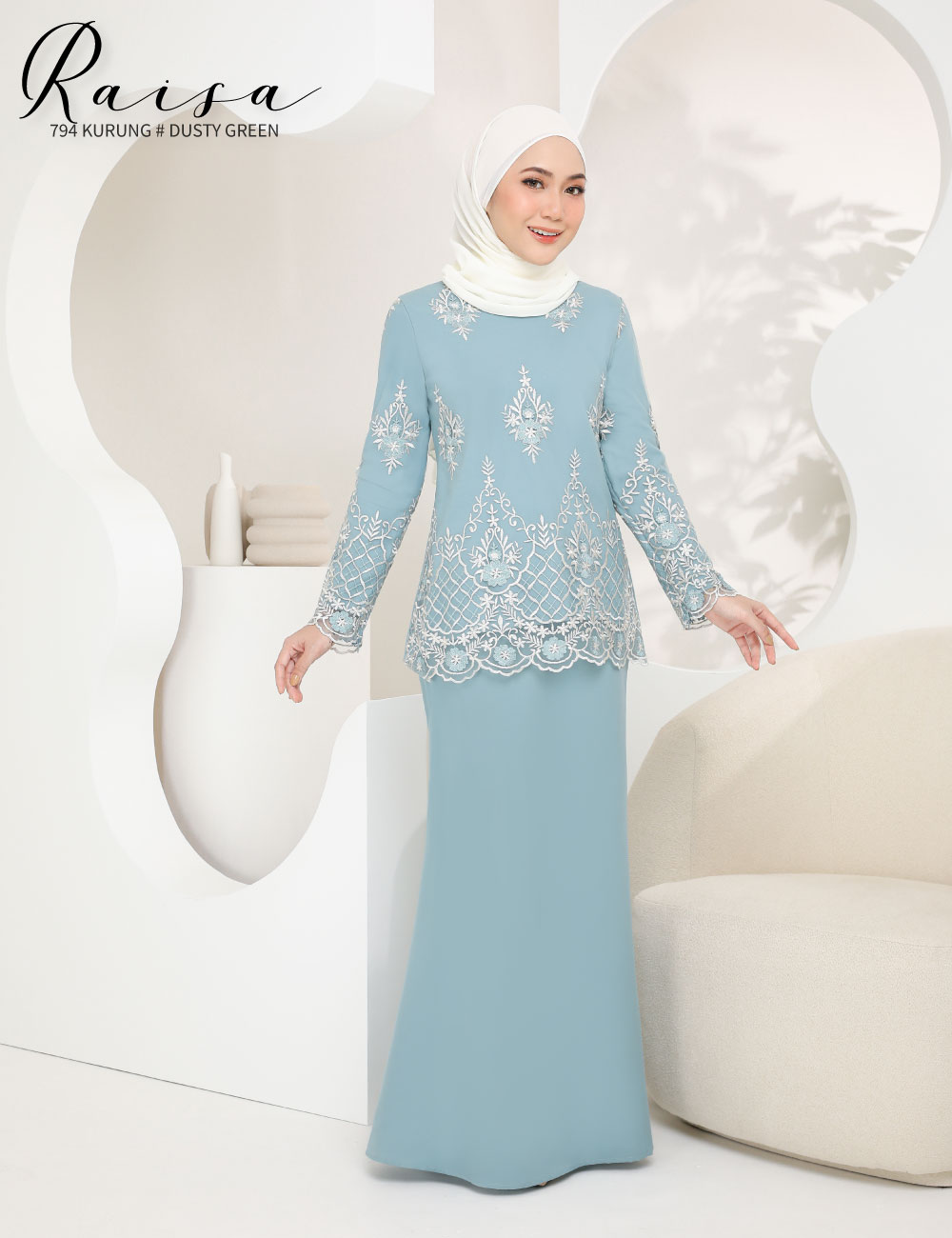 Chic Choc | Muslimah Clothing | Baju Kurung | Jubah | Hijab Fashion | WOMEN  COLLECTION KURUNG RAISA KURUNG MODERN (DUSTY GREEN) 794 / P794 / SP794