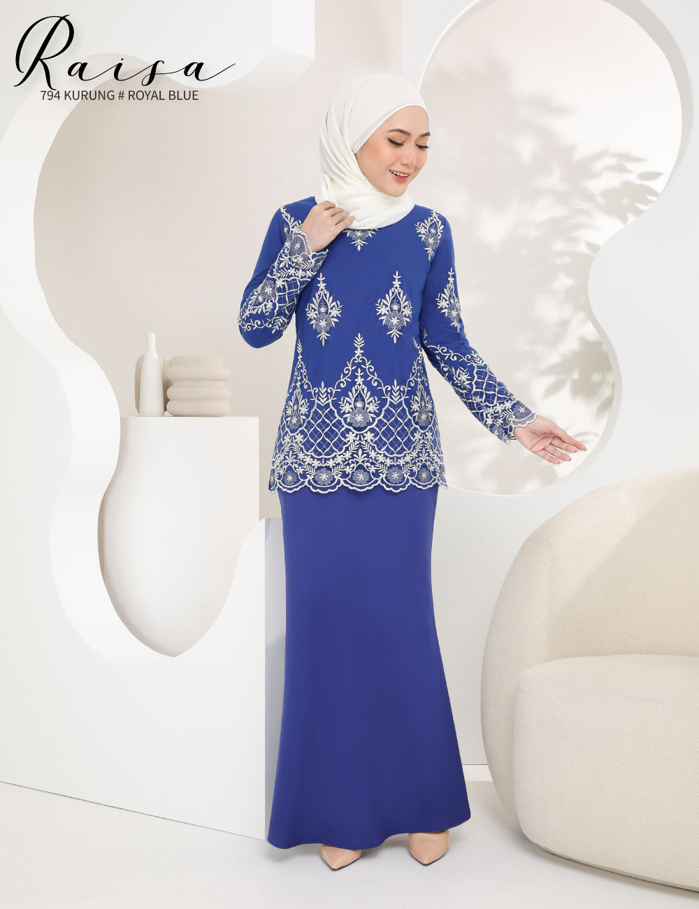 Chic Choc Muslimah Clothing Baju Kurung Jubah Hijab Fashion WOMEN COLLECTION KURUNG MODERN RAISA KURUNG MODERN ROYAL BLUE 794 P794 SP794